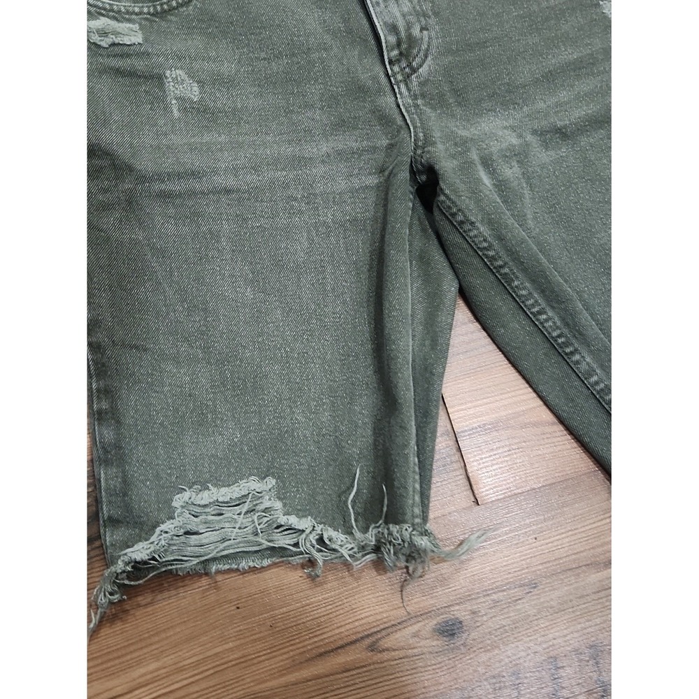 We The Free Boho Bermuda Jean Shorts Distressed Midrise Cotton Green Jort 28 - Picture 2 of 6